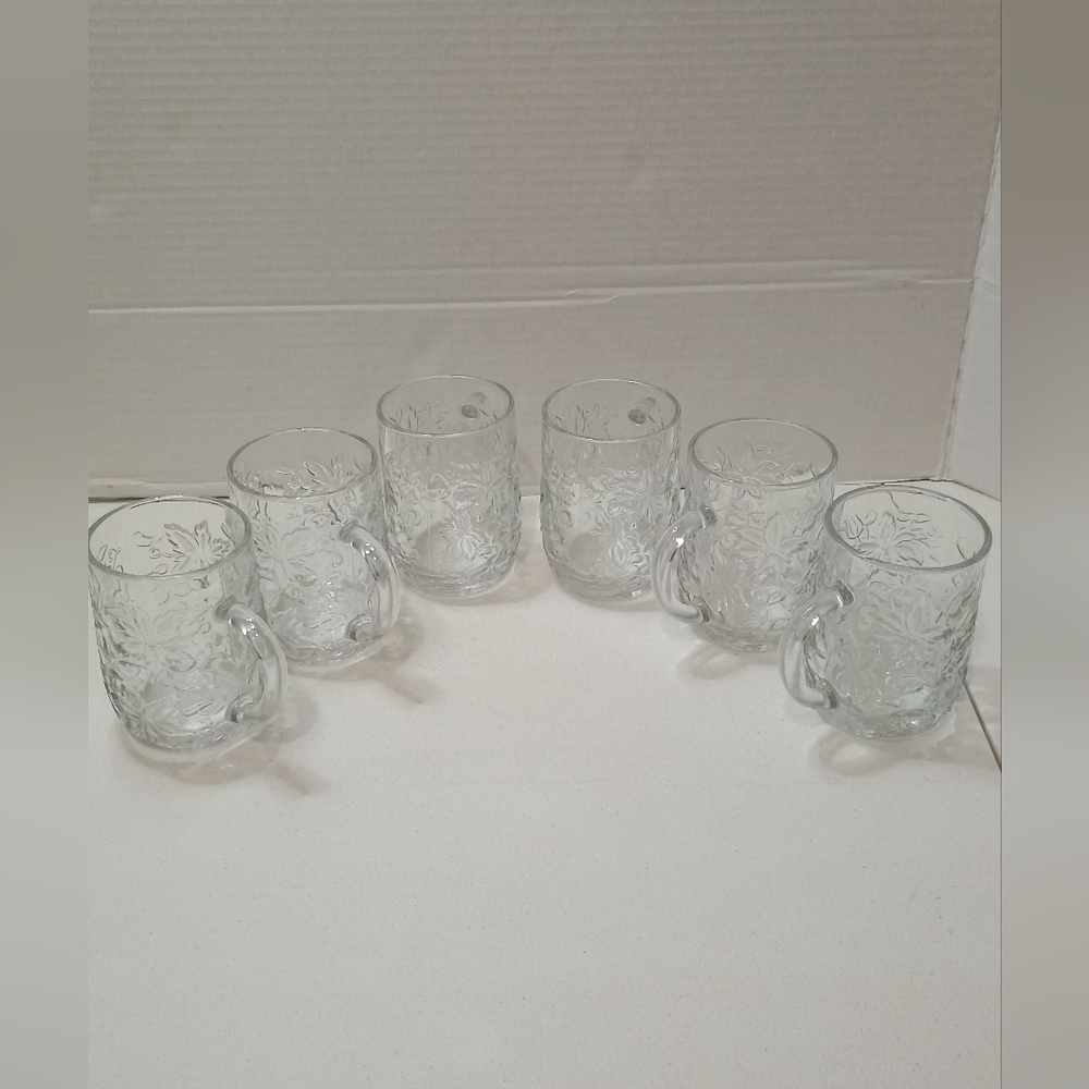 Princess House Fantasia Pointsetta Elegant Clear Glass Mug Set (6)